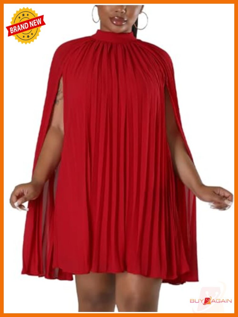 Women's Cape Dress Pleated Cocktail Party Mini 95% Polyester 5% Spandex